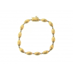14Kt Yellow Gold Satin Oval Bead with White Gold Diamond Cut Bead Stations Bracelet (11.30gr)